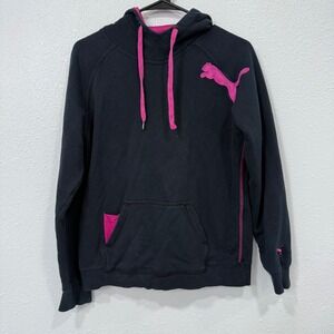 Puma Black Pink Logo Hoodie Athletic Casual Womens Size M